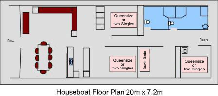 Floor Plan, Houseboat Hire, Riverland Houseboats, Houseboat Layout, Houseboat Design