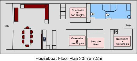 Floor Plan, Houseboat Hire, Riverland Houseboats, Houseboat Layout, Houseboat Design